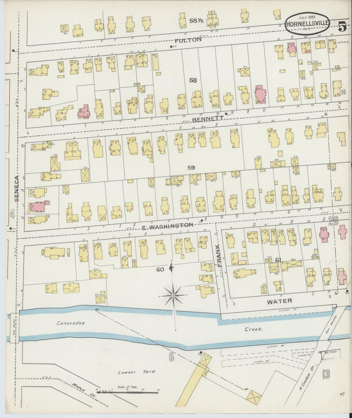 Sanborn Fire Insurance Map from Hornell, Steuben County, New York (1893), Sheet #0005 - Complete Map Set gallery image, historic Sanborn map, vintage wall art, New York New York