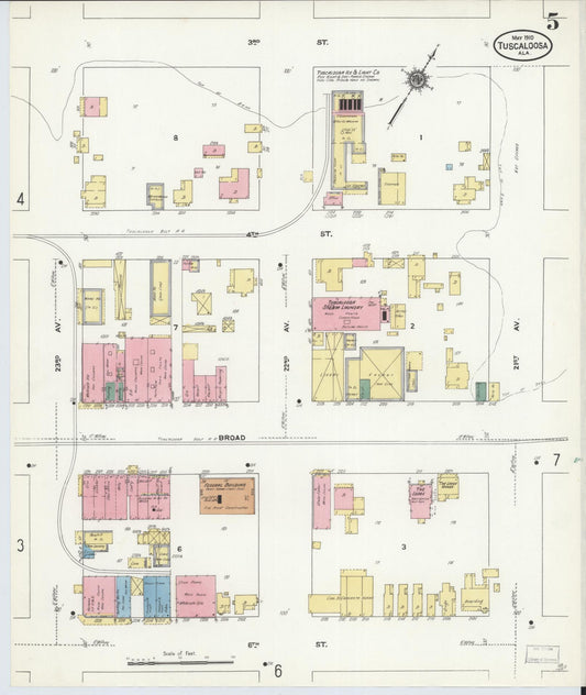 Sanborn Fire Insurance Map from Tuscaloosa, Tuscaloosa County, Alabama (1910), Sheet #0005 - Historic Sanborn Fire Insurance Map Print, vintage old map wall art, antique decor, genealogy gift, Alabama Alabama map