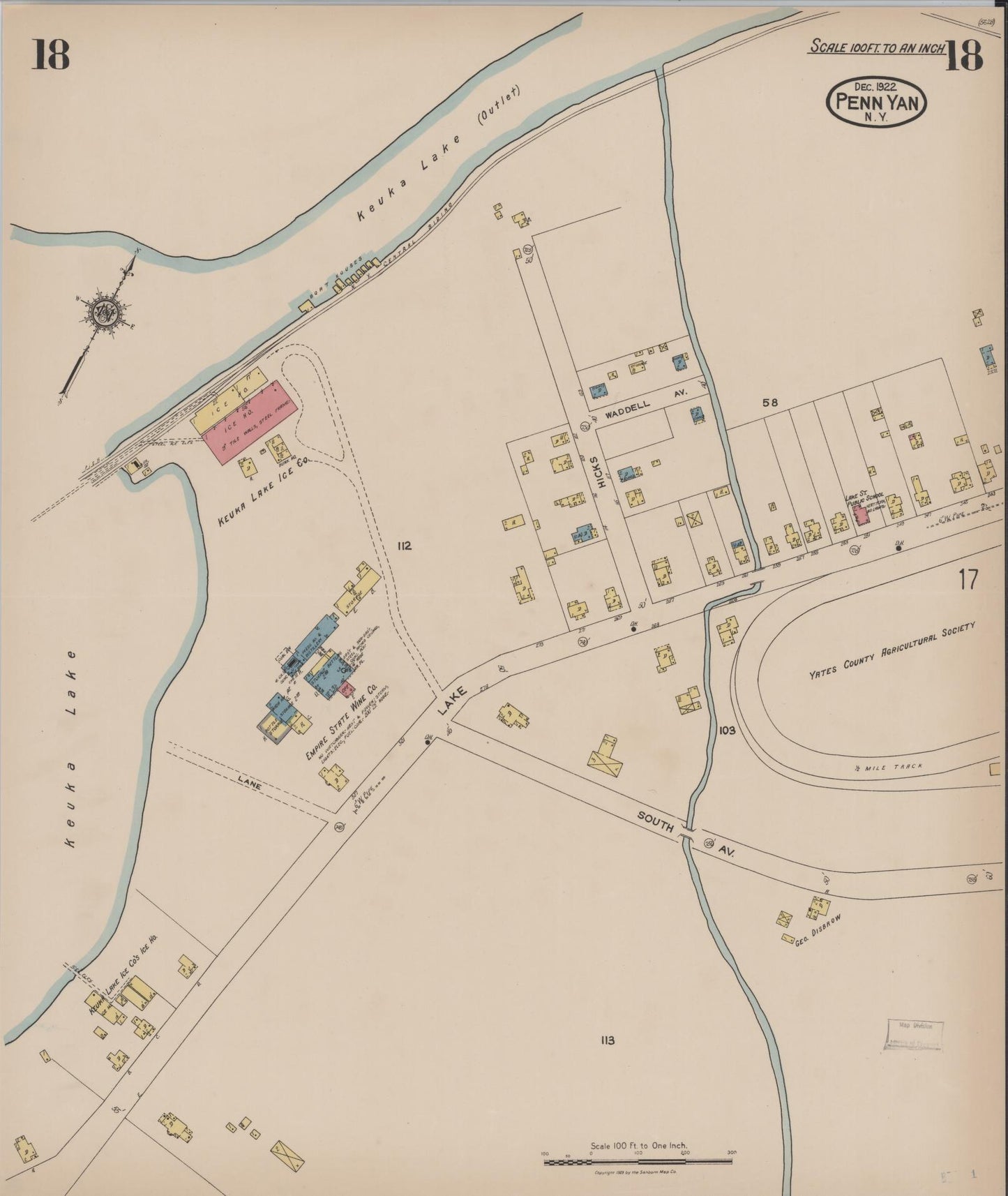Sanborn Fire Insurance Map from Penn Yan, Yates County, New York (1922), Sheet #0018 - Complete Map Set gallery image, historic Sanborn map, vintage wall art, New York New York