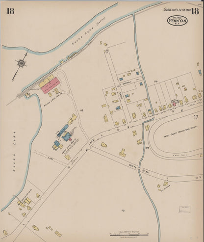 Sanborn Fire Insurance Map from Penn Yan, Yates County, New York (1922), Sheet #0018 - Complete Map Set gallery image, historic Sanborn map, vintage wall art, New York New York