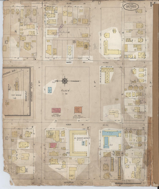Sanborn Fire Insurance Map from Calexico, Imperial County, California (1956), Sheet #0014 - Historic Sanborn Fire Insurance Map Print, vintage old map wall art, antique decor, genealogy gift, California California map
