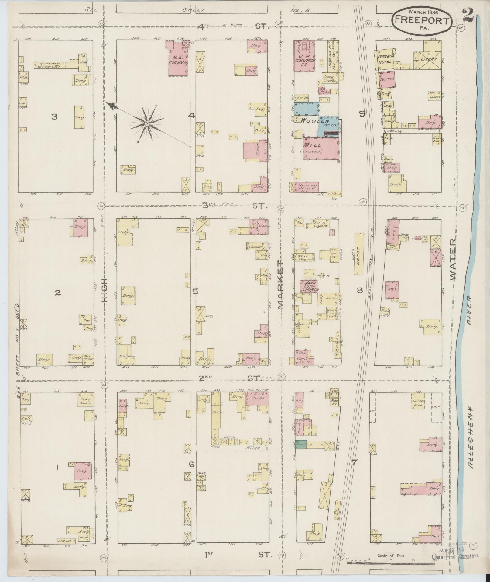Sanborn Fire Insurance Map from Freeport, Armstrong County, Pennsylvania (1886), Sheet #0002 - Historic Sanborn Fire Insurance Map Print, vintage old map wall art, antique decor, genealogy gift, Pennsylvania Pennsylvania map