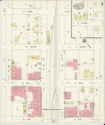 Sanborn Fire Insurance Map from Prescott, Nevada County, Arkansas (1913), Sheet #0003 - Complete Map Set gallery image, historic Sanborn map, vintage wall art, Prescott Nevada