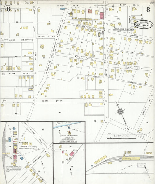 Sanborn Fire Insurance Map from Central City, Mublenberg County, Kentucky (1923), Sheet #0008 - Historic Sanborn Fire Insurance Map Print, vintage old map wall art, antique decor, genealogy gift, Kentucky Kentucky map