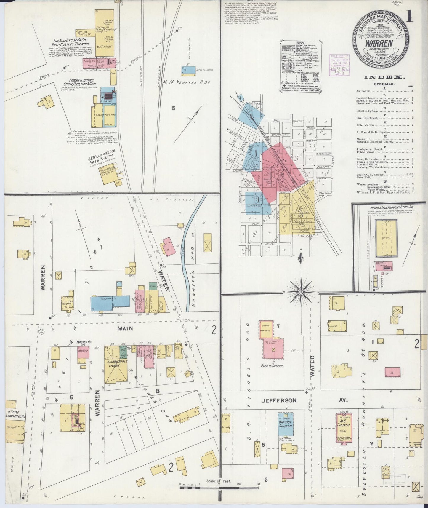 Sanborn Fire Insurance Map from Warren, Jo Daviess County, Illinois (1904), Sheet #0001 - Complete Map Set gallery image, historic Sanborn map, vintage wall art, Illinois Illinois
