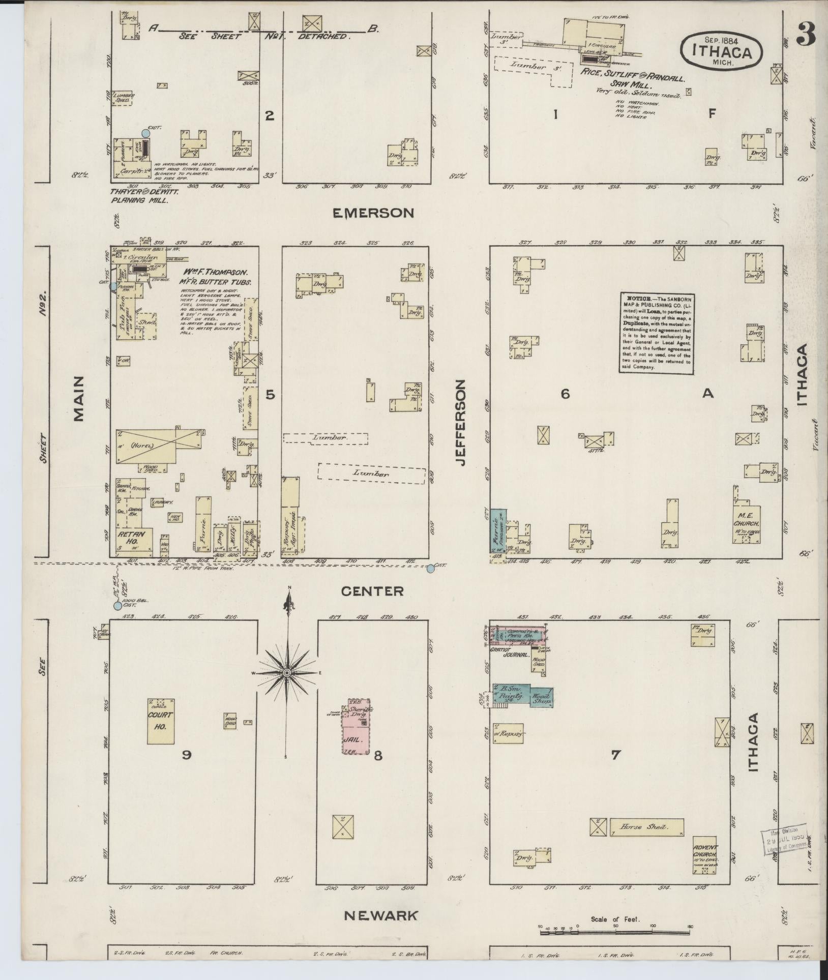 Sanborn Fire Insurance Map from Ithaca, Gratiot County, Michigan (1884), Sheet #0003 - Complete Map Set gallery image, historic Sanborn map, vintage wall art, Michigan Michigan