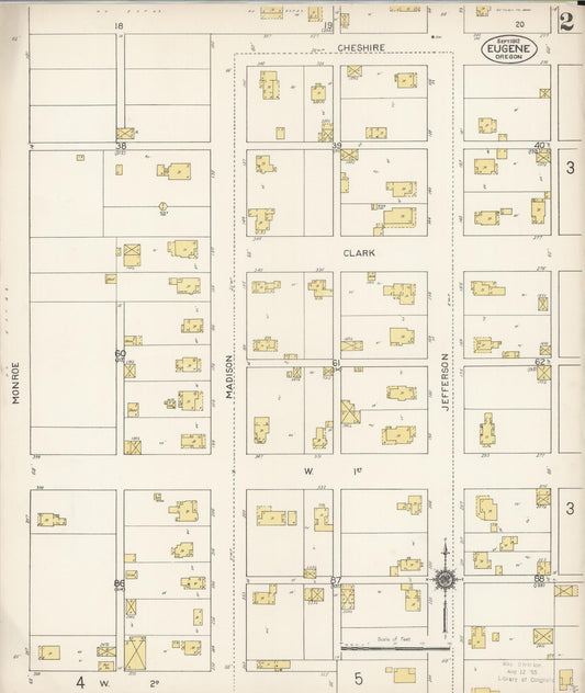 Sanborn Fire Insurance Map from Eugene, Lane County, Oregon (1912), Sheet #0002 - Historic Sanborn Fire Insurance Map Print, vintage old map wall art, antique decor, genealogy gift, Oregon Oregon map