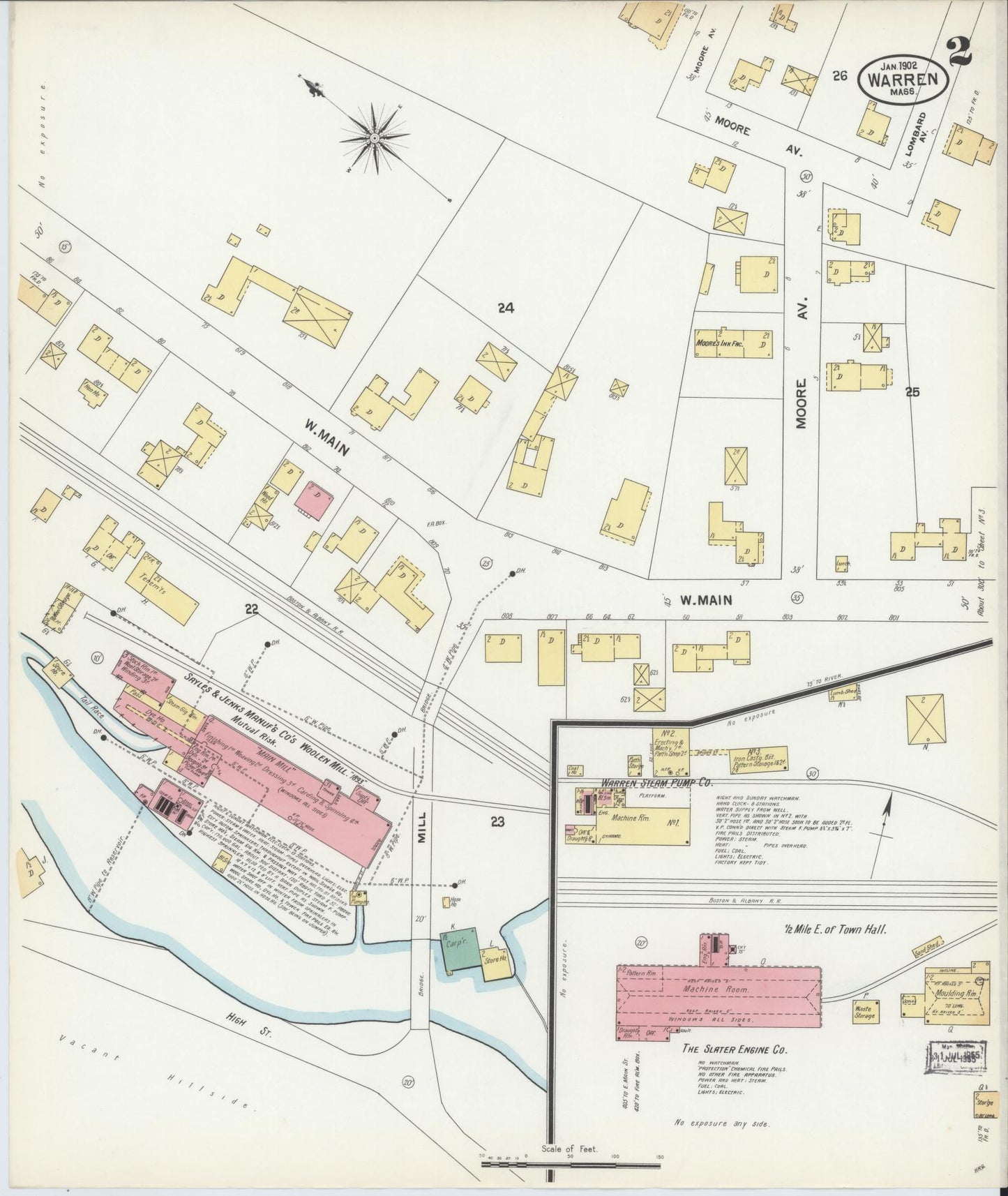 Sanborn Fire Insurance Map from Warren, Worcester County, Massachusetts (1902), Sheet #0002 - Complete Map Set gallery image, historic Sanborn map, vintage wall art, Massachusetts Massachusetts