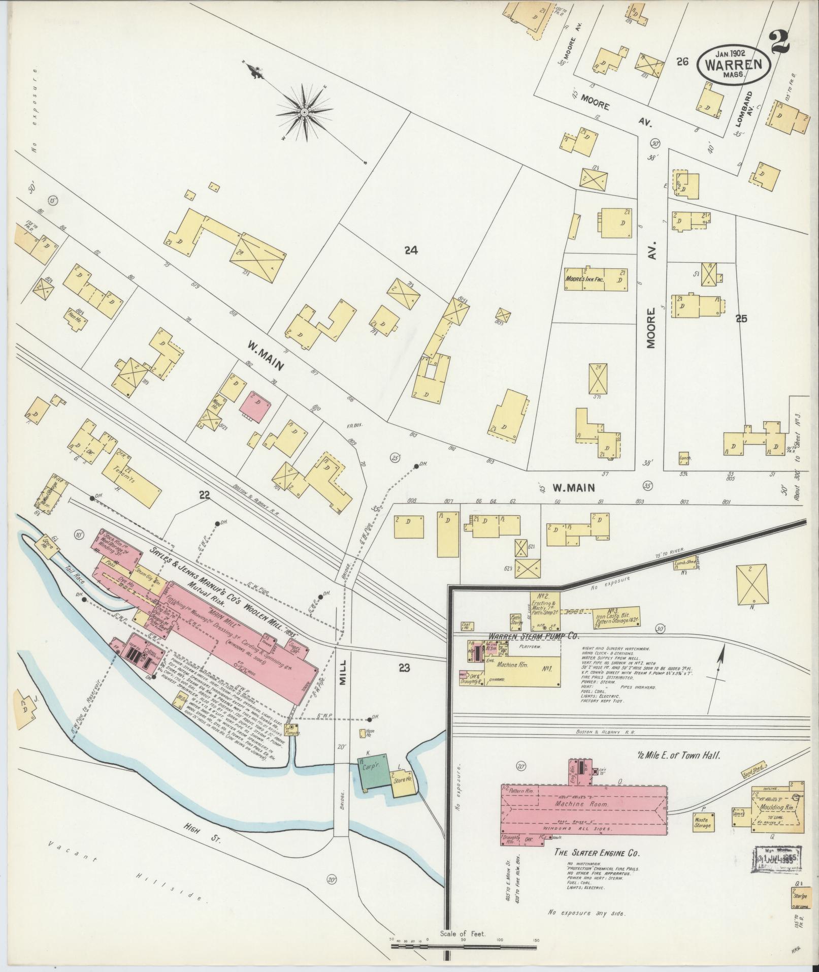 Sanborn Fire Insurance Map from Warren, Worcester County, Massachusetts (1902), Sheet #0002 - Complete Map Set gallery image, historic Sanborn map, vintage wall art, Massachusetts Massachusetts