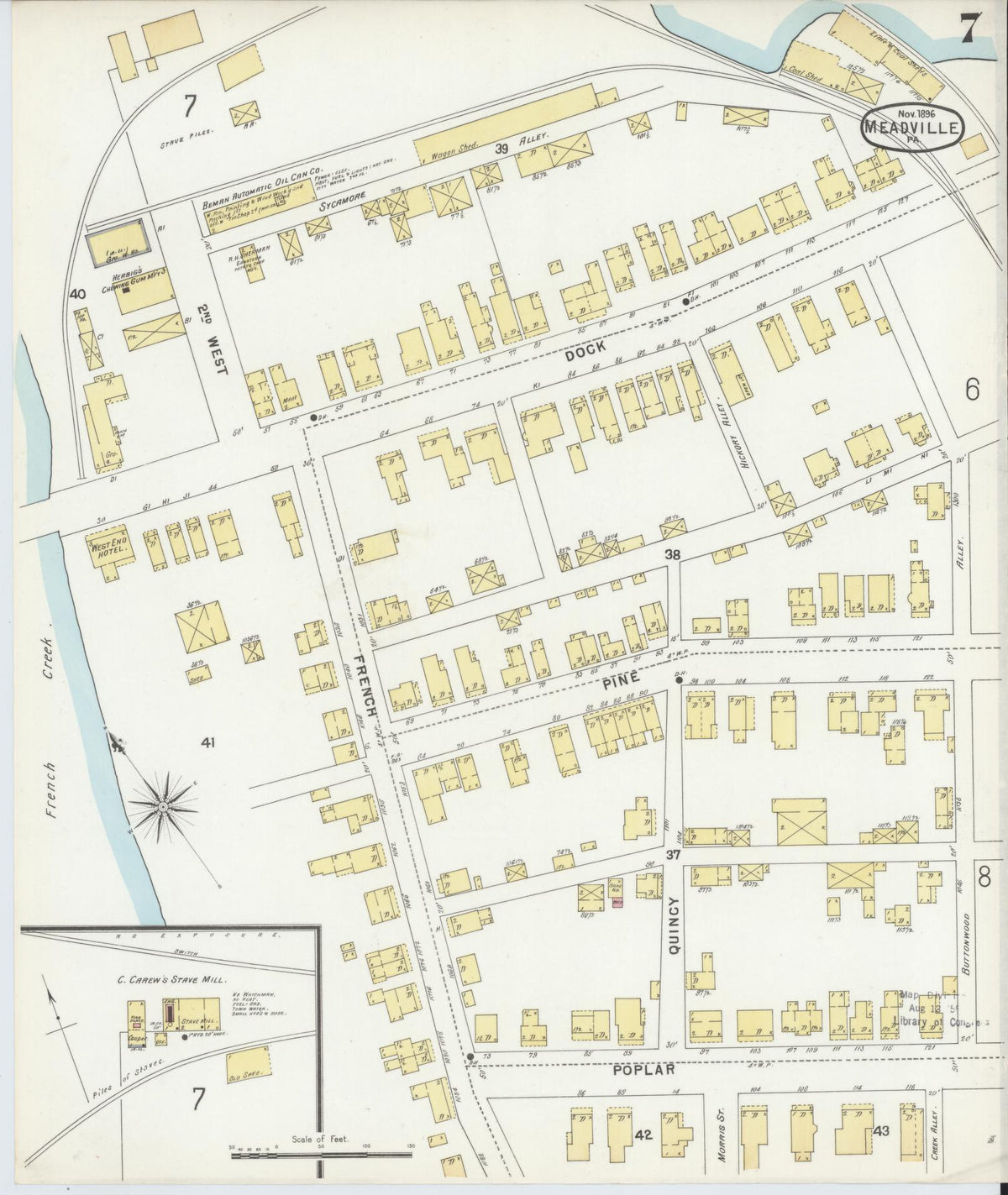 Sanborn Fire Insurance Map from Meadville, Crawford County, Pennsylvania (1896), Sheet #0007 - Complete Map Set gallery image, historic Sanborn map, vintage wall art, Pennsylvania Pennsylvania