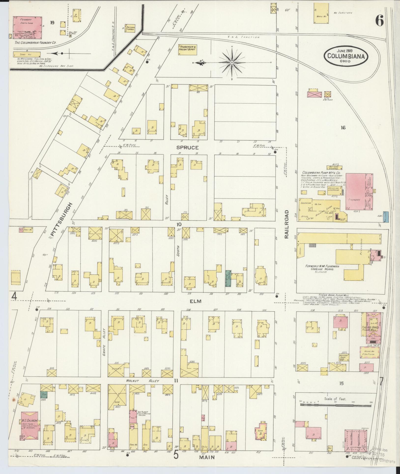 Sanborn Fire Insurance Map from Columbiana, Columbiana County, Ohio (1909), Sheet #0006 - Historic Sanborn Fire Insurance Map Print, vintage old map wall art, antique decor, genealogy gift, Ohio Ohio map