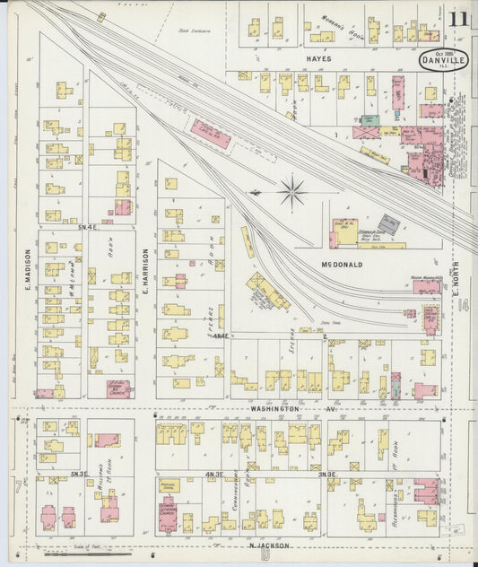 Sanborn Fire Insurance Map from Danville, Vermilion County, Illinois (1895), Sheet #0011 - Historic Sanborn Fire Insurance Map Print, vintage old map wall art, antique decor, genealogy gift, Illinois Illinois map