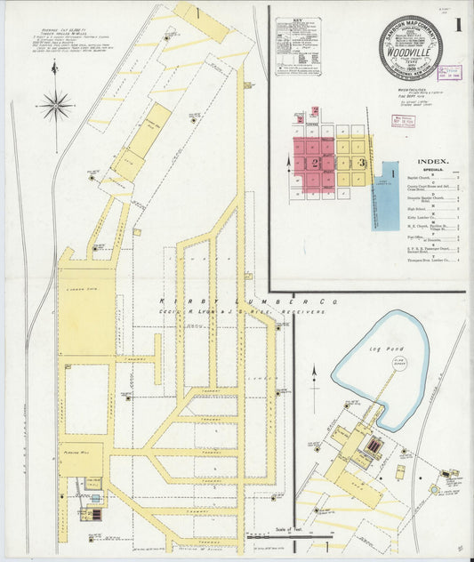 Sanborn Fire Insurance Map from Woodville, Tyler County, Texas (1909), Sheet #0001 - Historic Sanborn Fire Insurance Map Print, vintage old map wall art, antique decor, genealogy gift, Texas Texas map