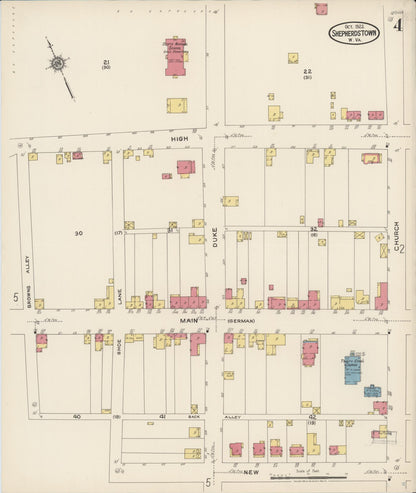 Sanborn Fire Insurance Map from Shepherdstown, Jefferson County, West Virginia (1922), Sheet #0004 - Complete Map Set gallery image, historic Sanborn map, vintage wall art, West Virginia West Virginia