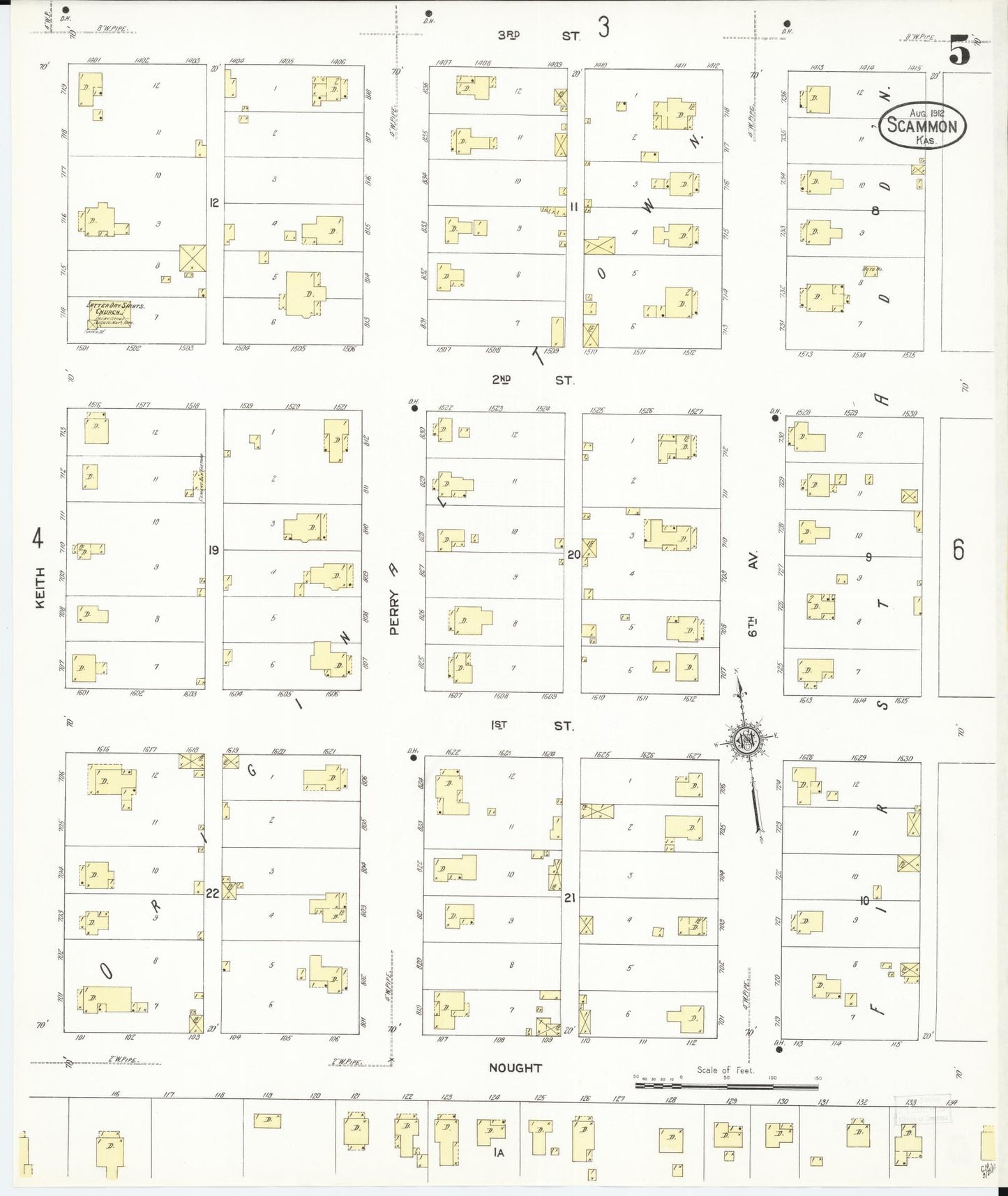 Sanborn Fire Insurance Map from Scammon, Cherokee County, Kansas (1912), Sheet #0005 - Historic Sanborn Fire Insurance Map Print, vintage old map wall art, antique decor, genealogy gift, Kansas Kansas map