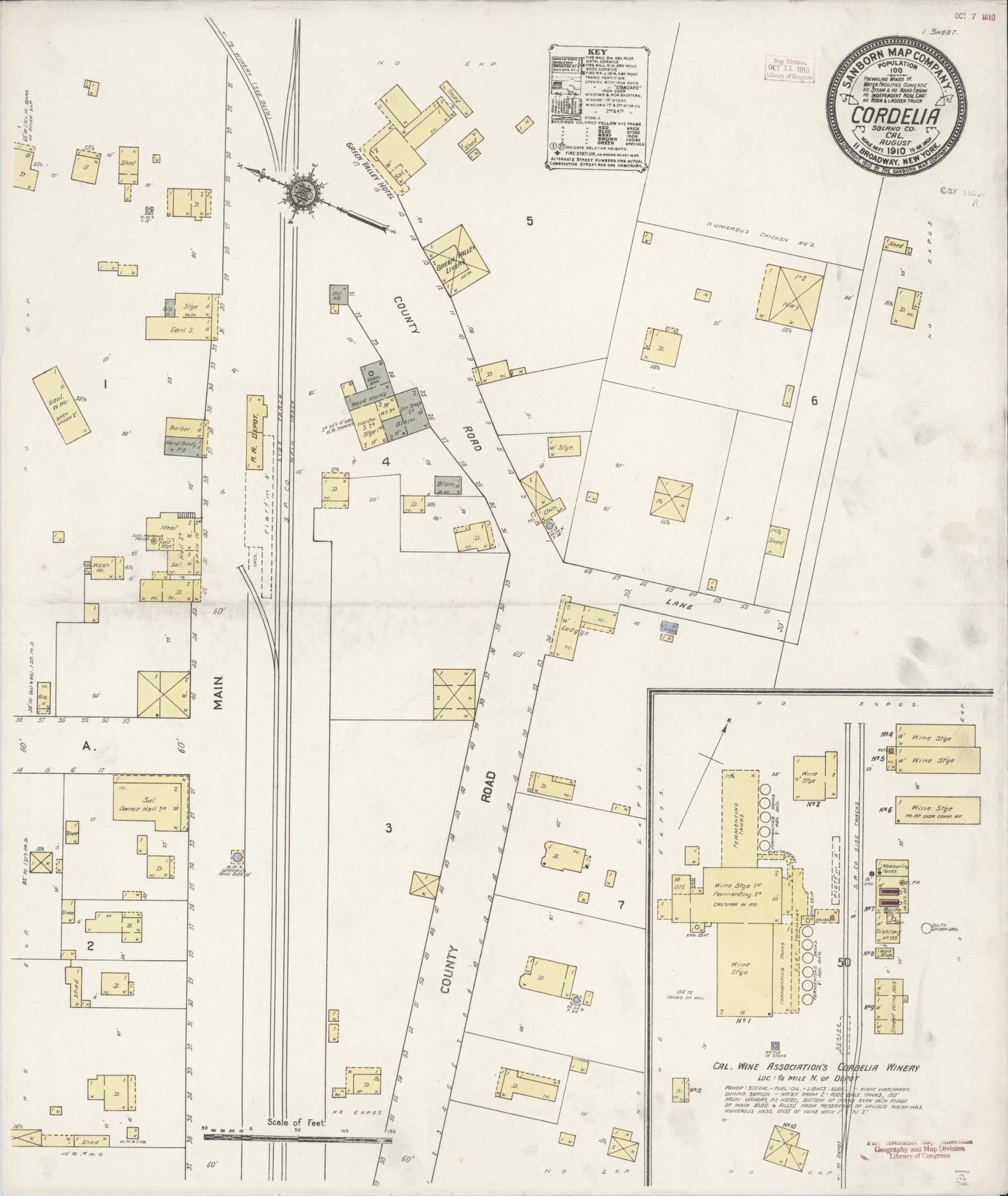 Sanborn Fire Insurance Map from Cordelia, Solano County, California (1910), Sheet #0001 - Historic Sanborn Fire Insurance Map Print, vintage old map wall art, antique decor, genealogy gift, California California map