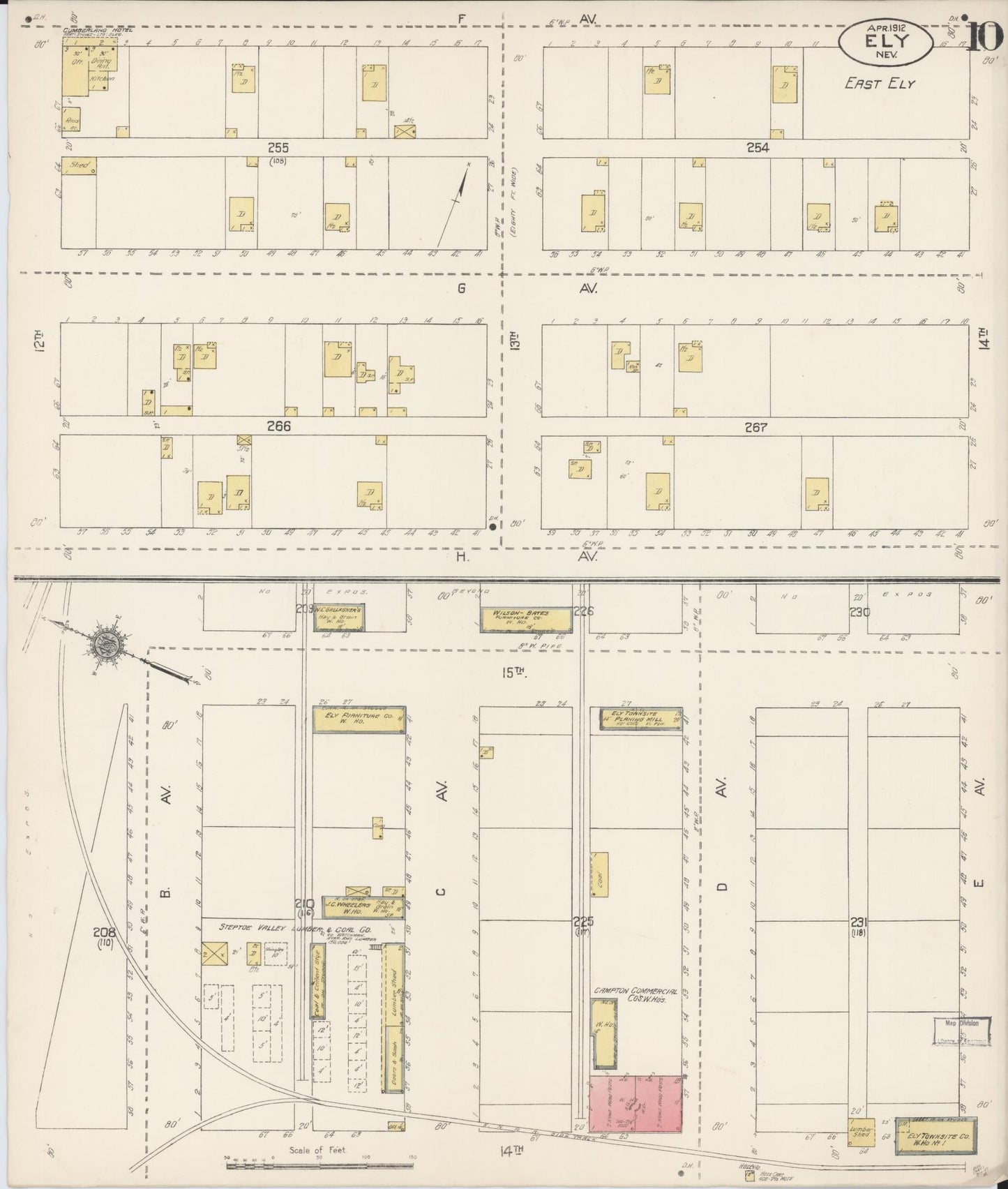 Sanborn Fire Insurance Map from Ely, White Pine County, Nevada (1912), Sheet #0010 - Historic Sanborn Fire Insurance Map Print, vintage old map wall art, antique decor, genealogy gift, Nevada Nevada map