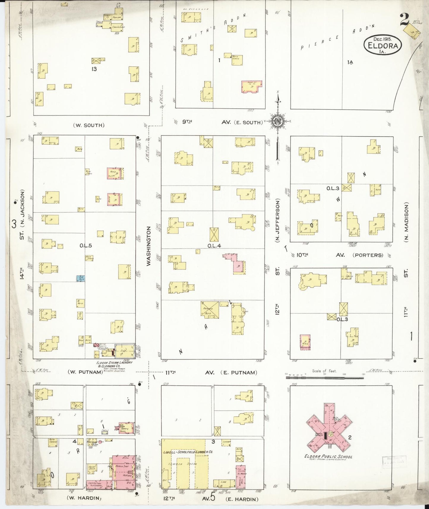 Sanborn Fire Insurance Map from Eldora, Hardin County, Iowa (1915), Sheet #0002 - Historic Sanborn Fire Insurance Map Print, vintage old map wall art