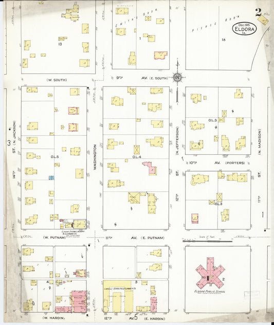 Sanborn Fire Insurance Map from Eldora, Hardin County, Iowa (1915), Sheet #0002 - Historic Sanborn Fire Insurance Map Print, vintage old map wall art