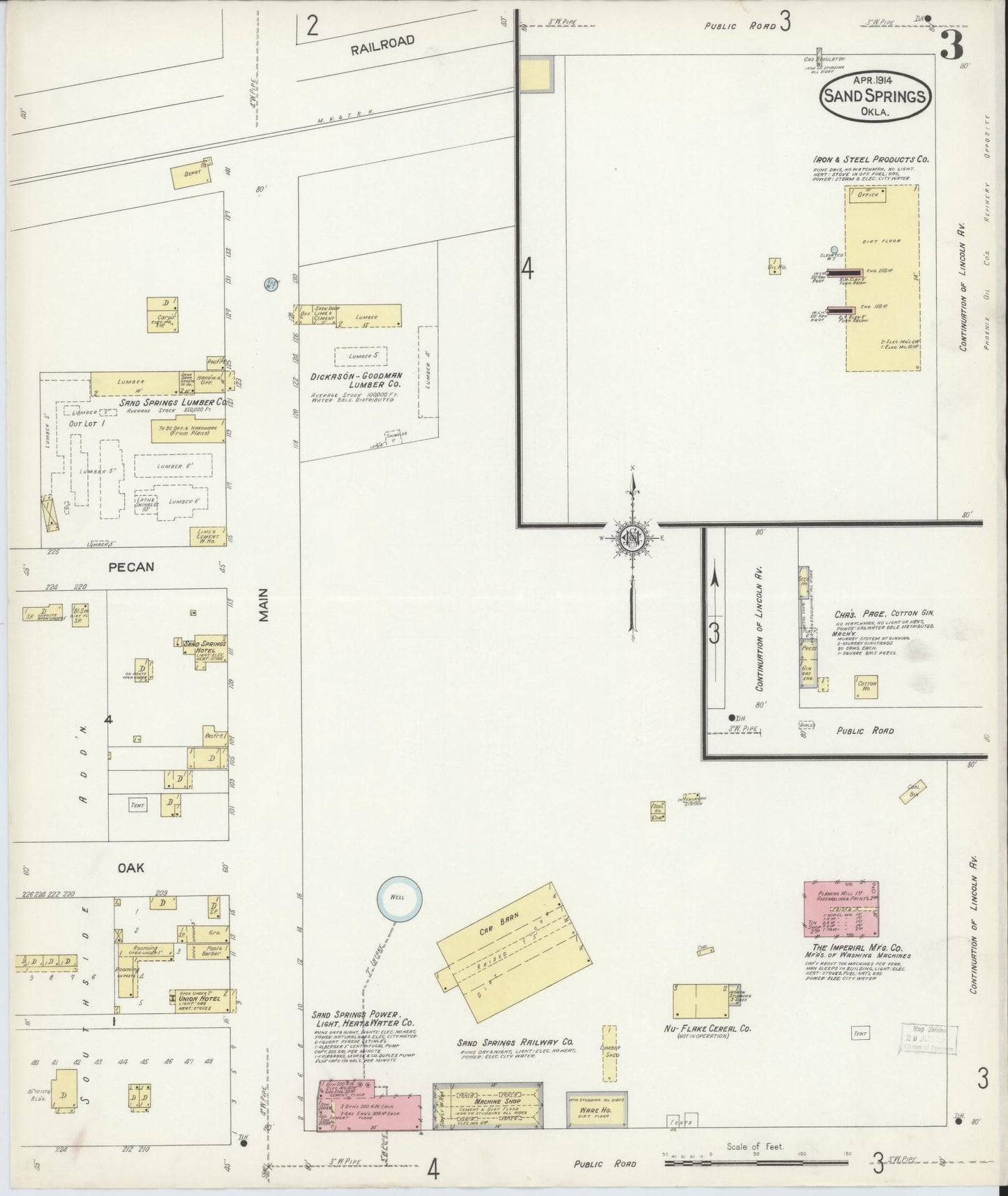 Sanborn Fire Insurance Map from Sand Springs, Tulsa County, Oklahoma (1914), Sheet #0003 - Complete Map Set gallery image, historic Sanborn map, vintage wall art, Oklahoma Oklahoma