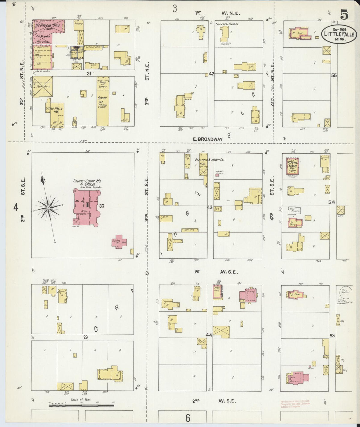 Sanborn Fire Insurance Map from Little Falls, Morrison County, Minnesota (1902), Sheet #0005 - Historic Sanborn Fire Insurance Map Print, vintage old map wall art, antique decor, genealogy gift, Minnesota Minnesota map