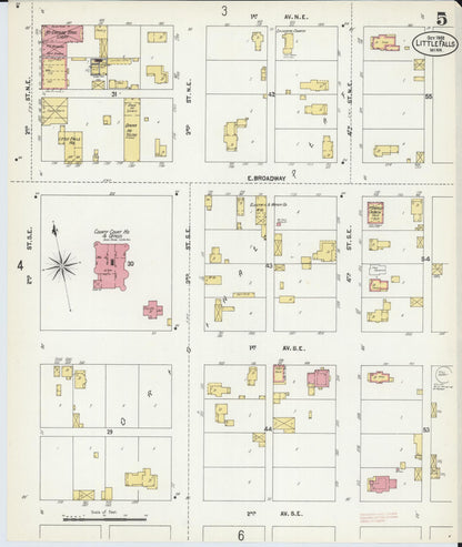 Sanborn Fire Insurance Map from Little Falls, Morrison County, Minnesota (1902), Sheet #0005 - Historic Sanborn Fire Insurance Map Print, vintage old map wall art, antique decor, genealogy gift, Minnesota Minnesota map