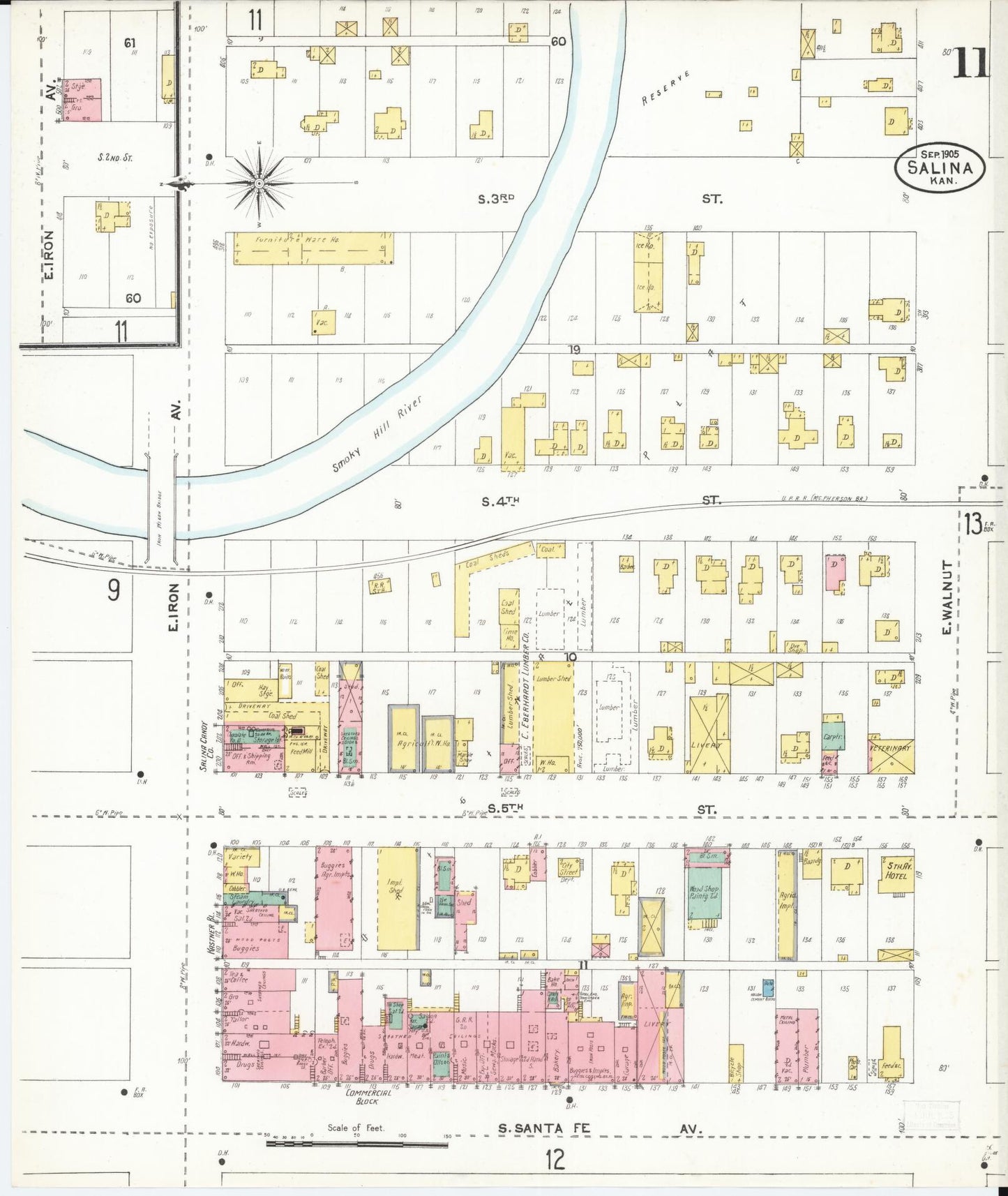 Sanborn Fire Insurance Map from Salina, Saline County, Kansas (1905), Sheet #0011 - Complete Map Set gallery image, historic Sanborn map, vintage wall art, Kansas Kansas