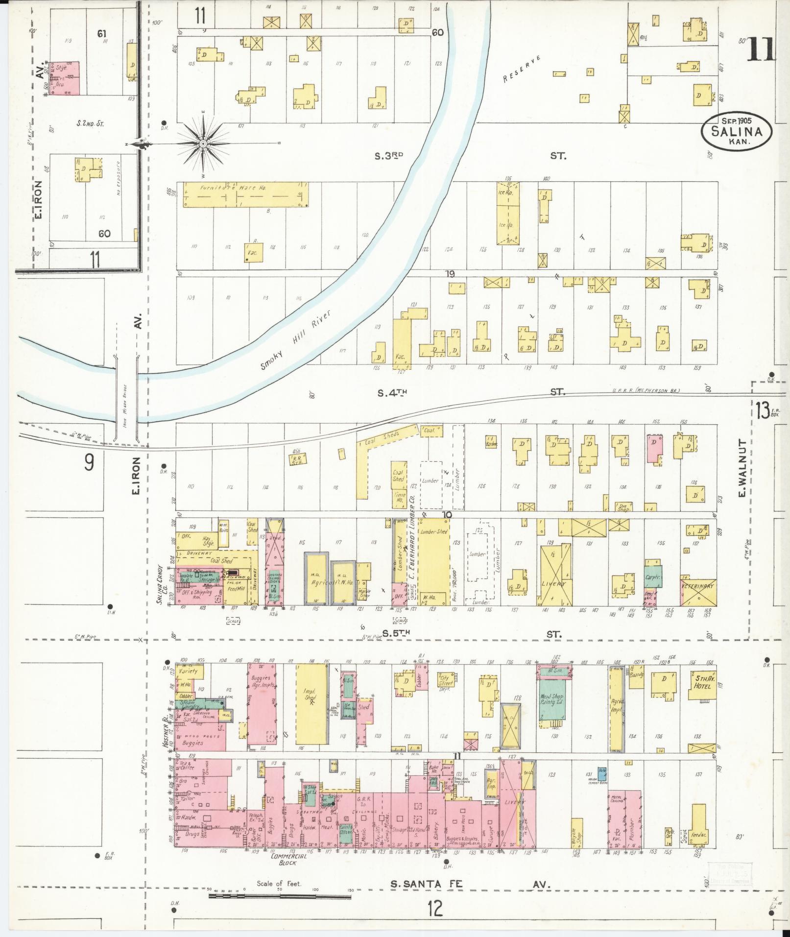 Sanborn Fire Insurance Map from Salina, Saline County, Kansas (1905), Sheet #0011 - Complete Map Set gallery image, historic Sanborn map, vintage wall art, Kansas Kansas