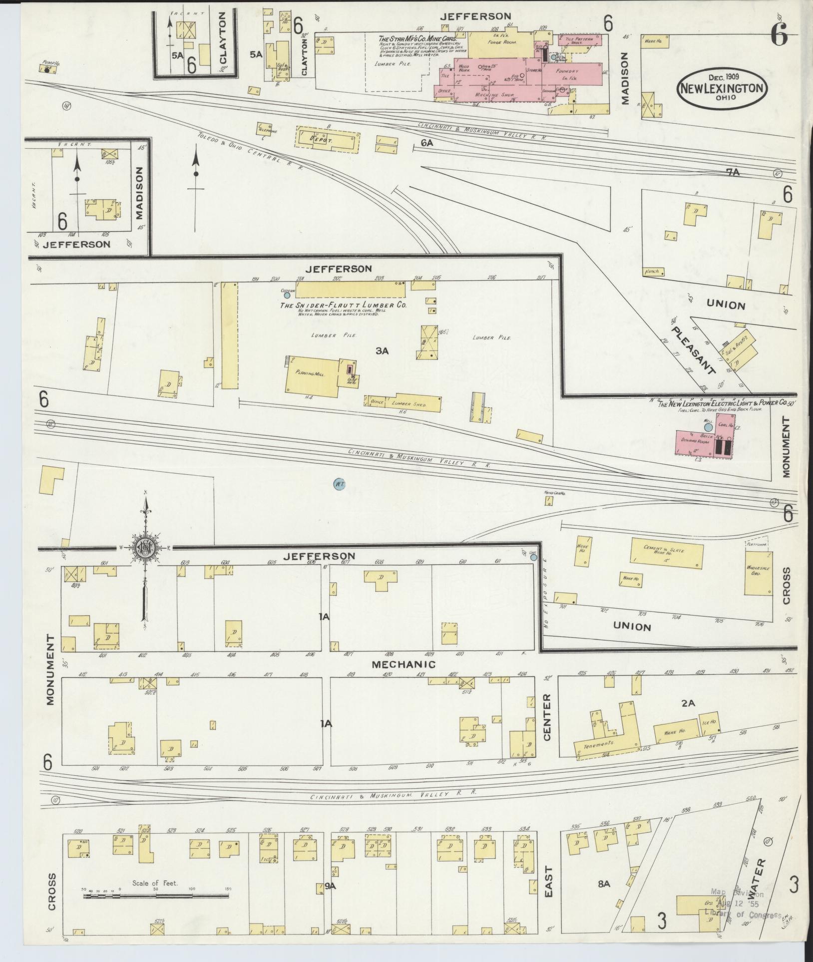 Sanborn Fire Insurance Map from New Lexington, Perry County, Ohio (1909), Sheet #0006 - Historic Sanborn Fire Insurance Map Print, vintage old map wall art, antique decor, genealogy gift, Ohio Ohio map