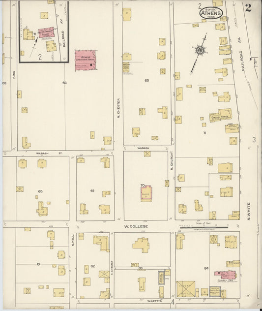 Sanborn Fire Insurance Map from Athens, McMinn County, Tennessee (1917), Sheet #0002 - Historic Sanborn Fire Insurance Map Print, vintage old map wall art, antique decor, genealogy gift, Tennessee Tennessee map