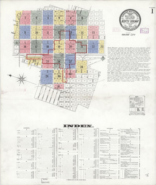 Sanborn Fire Insurance Map from North Yakima, Yakima County, Washington (1909), Sheet #0001 - Complete Map Set gallery image, historic Sanborn map, vintage wall art, Washington Washington