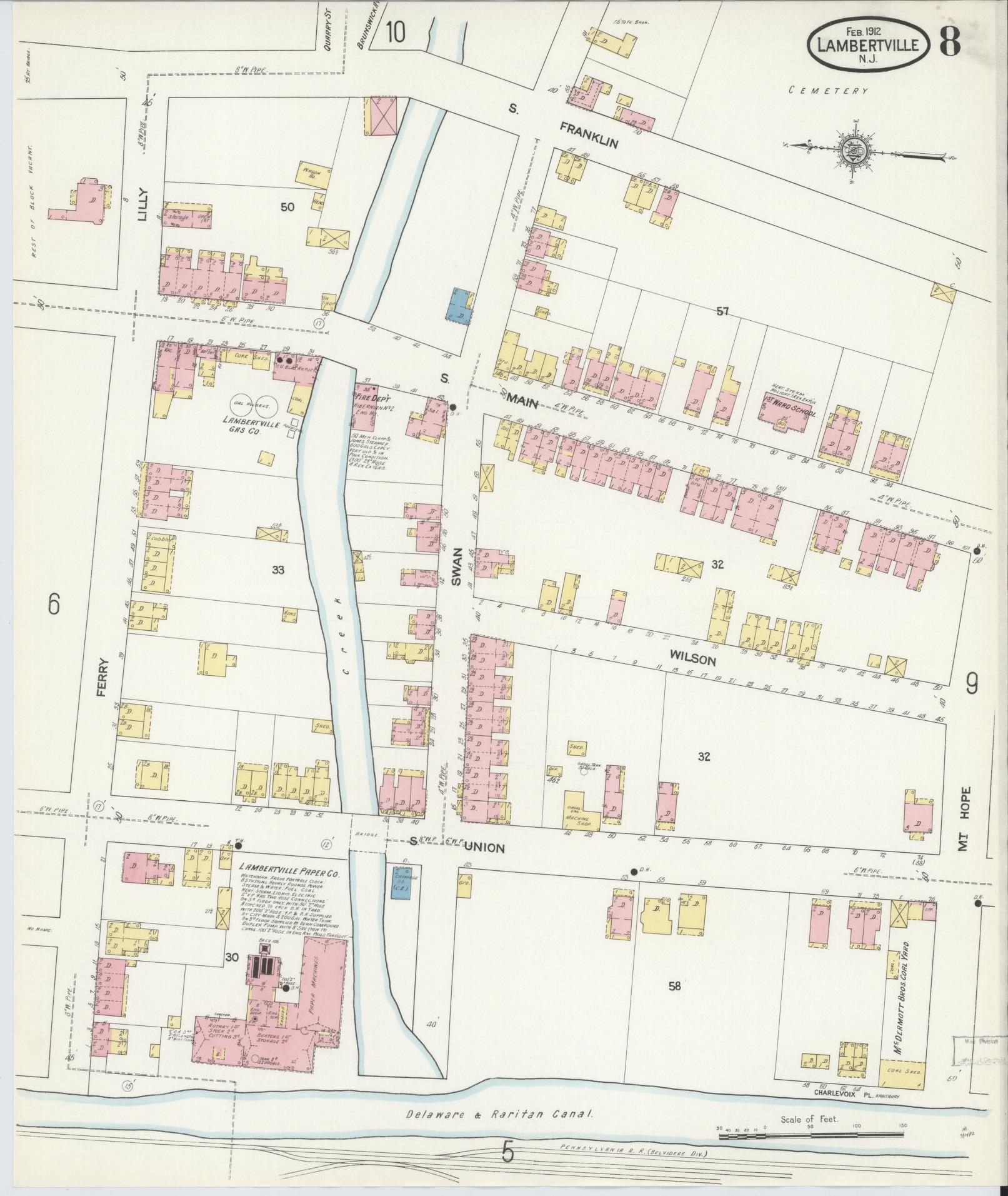 Sanborn Fire Insurance Map from Lambertville, Hunterdon County, New Jersey (1912), Sheet #0008 - Complete Map Set gallery image, historic Sanborn map, vintage wall art, New Jersey New Jersey