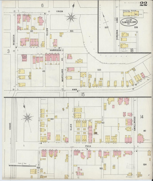 Sanborn Fire Insurance Map from Cumberland, Allegany County, Maryland (1897), Sheet #0022 - Historic Sanborn Fire Insurance Map Print, vintage old map wall art, antique decor, genealogy gift, Maryland Maryland map