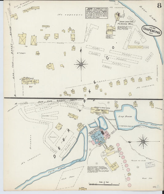Sanborn Fire Insurance Map from Ishpeming, Marquette County, Michigan (1884), Sheet #0008 - Historic Sanborn Fire Insurance Map Print, vintage old map wall art, antique decor, genealogy gift, Michigan Michigan map