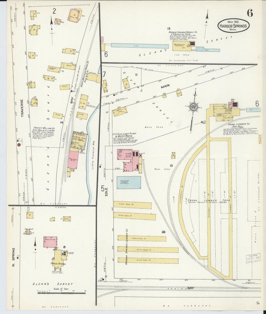 Sanborn Fire Insurance Map from Harbor Springs, Emmet County, Michigan (1912), Sheet #0006 - Historic Sanborn Fire Insurance Map Print, vintage old map wall art, antique decor, genealogy gift, Michigan Michigan map