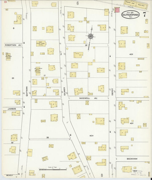 Sanborn Fire Insurance Map from Sulphur Springs, Hopkins County, Texas (1915), Sheet #0007 - Historic Sanborn Fire Insurance Map Print, vintage old map wall art, antique decor, genealogy gift, Texas Texas map