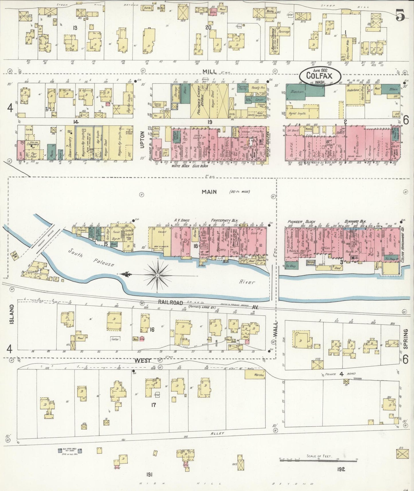 Sanborn Fire Insurance Map from Colfax, Whitman County, Washington (1902), Sheet #0005 - Complete Map Set gallery image, historic Sanborn map, vintage wall art, Washington Washington
