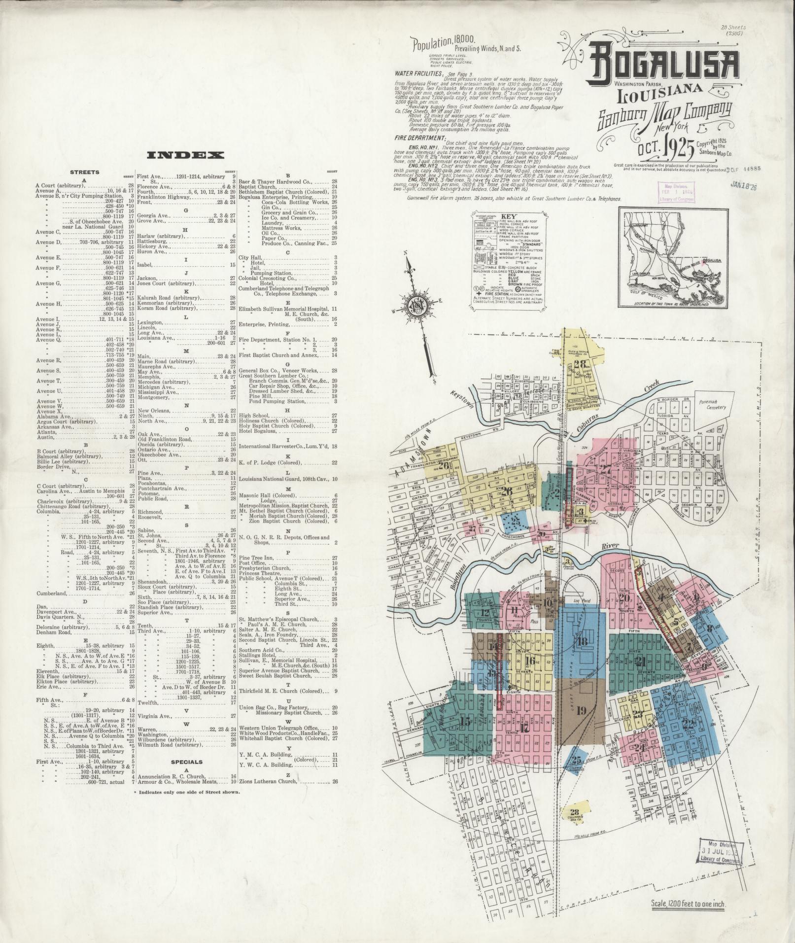 Sanborn Fire Insurance Map from Bogalusa, Washington Parish, Louisiana (1925), Sheet #0001 - Complete Map Set gallery image, historic Sanborn map, vintage wall art, Louisiana Louisiana