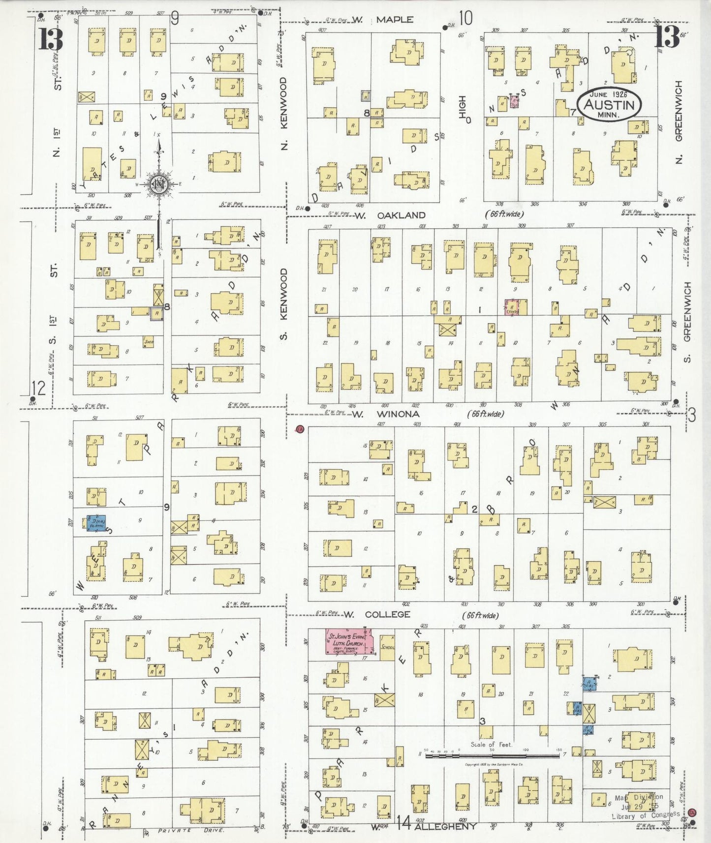 Sanborn Fire Insurance Map from Austin, Mower County, Minnesota (1926), Sheet #0013 - Complete Map Set gallery image, historic Sanborn map, vintage wall art, Minnesota Minnesota