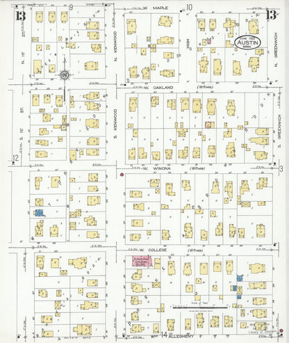 Sanborn Fire Insurance Map from Austin, Mower County, Minnesota (1926), Sheet #0013 - Complete Map Set gallery image, historic Sanborn map, vintage wall art, Minnesota Minnesota