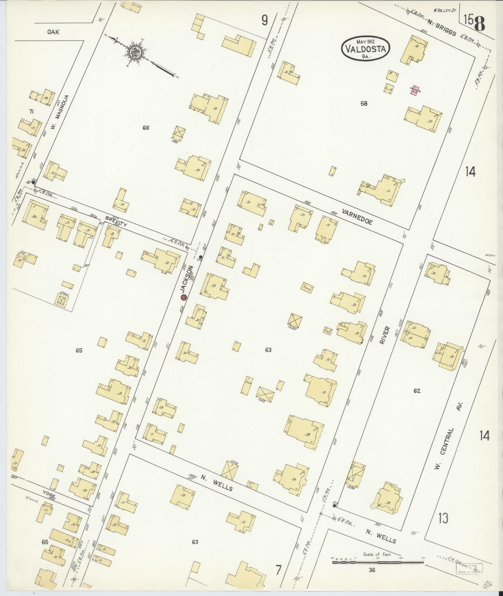 Sanborn Fire Insurance Map from Valdosta, Lowndes County, Georgia (1912), Sheet #0008 - Complete Map Set gallery image, historic Sanborn map, vintage wall art, Georgia Georgia