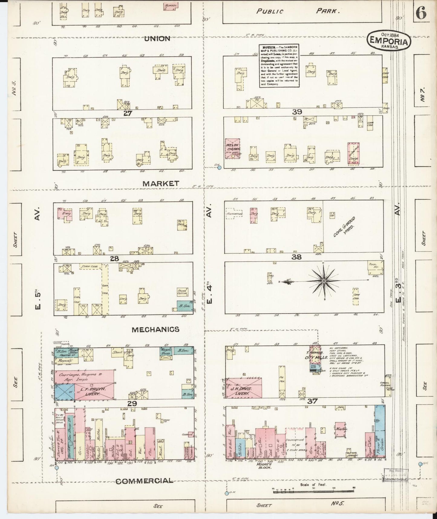 Sanborn Fire Insurance Map from Emporia, Lyon County, Kansas (1884), Sheet #0006 - Complete Map Set gallery image, historic Sanborn map, vintage wall art, Kansas Kansas