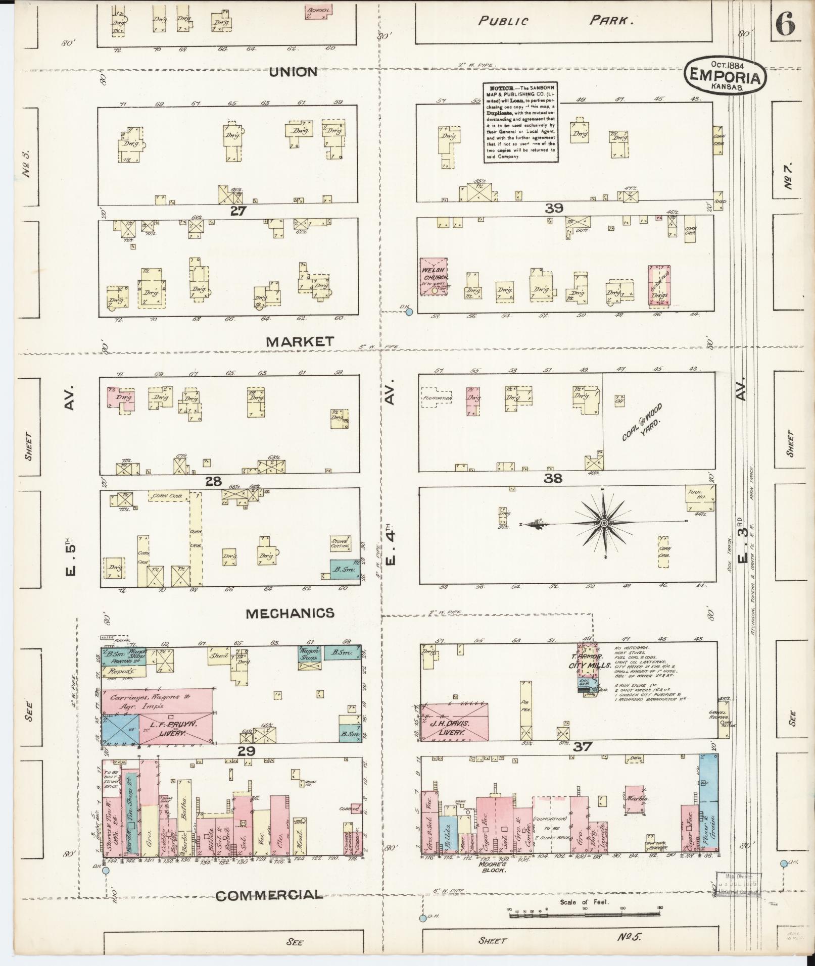 Sanborn Fire Insurance Map from Emporia, Lyon County, Kansas (1884), Sheet #0006 - Complete Map Set gallery image, historic Sanborn map, vintage wall art, Kansas Kansas