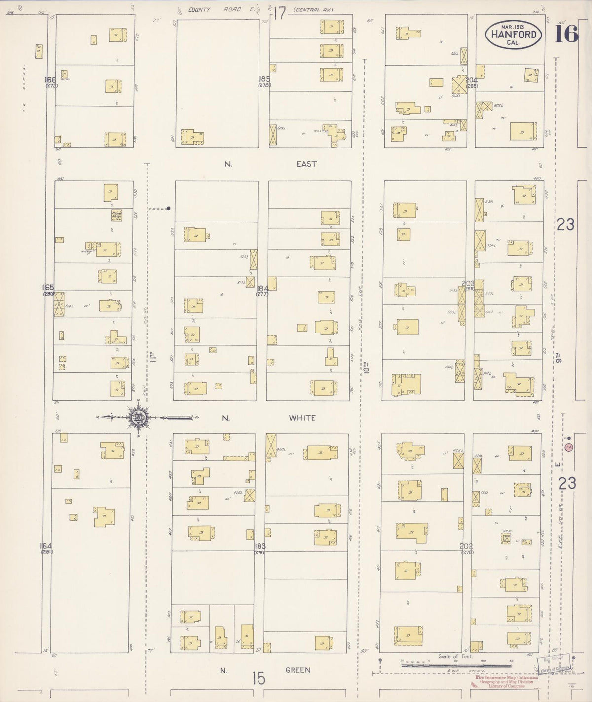 Sanborn Fire Insurance Map from Hanford, Kings County, California (1913), Sheet #0016 - Complete Map Set gallery image, historic Sanborn map, vintage wall art, California California