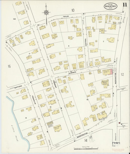 Sanborn Fire Insurance Map from Braintree, Norfolk County, Massachusetts (1911), Sheet #0011 - Historic Sanborn Fire Insurance Map Print, vintage old map wall art, antique decor, genealogy gift, Massachusetts Massachusetts map