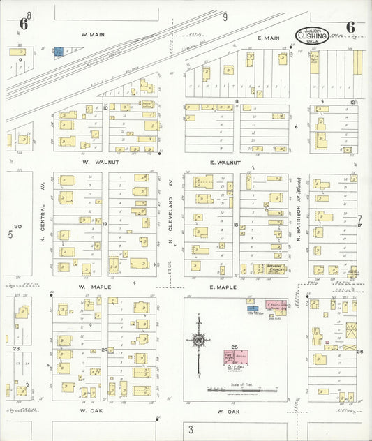 Sanborn Fire Insurance Map from Cushing, Payne County, Oklahoma (1924), Sheet #0006 - Historic Sanborn Fire Insurance Map Print, vintage old map wall art, antique decor, genealogy gift, Oklahoma Oklahoma map
