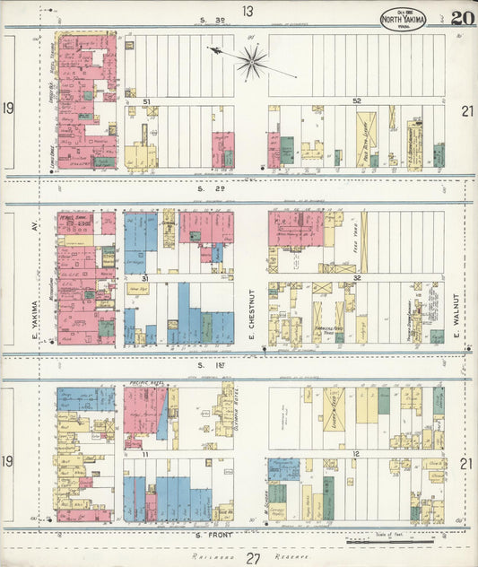 Sanborn Fire Insurance Map from North Yakima, Yakima County, Washington (1905), Sheet #0020 - Historic Sanborn Fire Insurance Map Print, vintage old map wall art, antique decor, genealogy gift, Washington Washington map