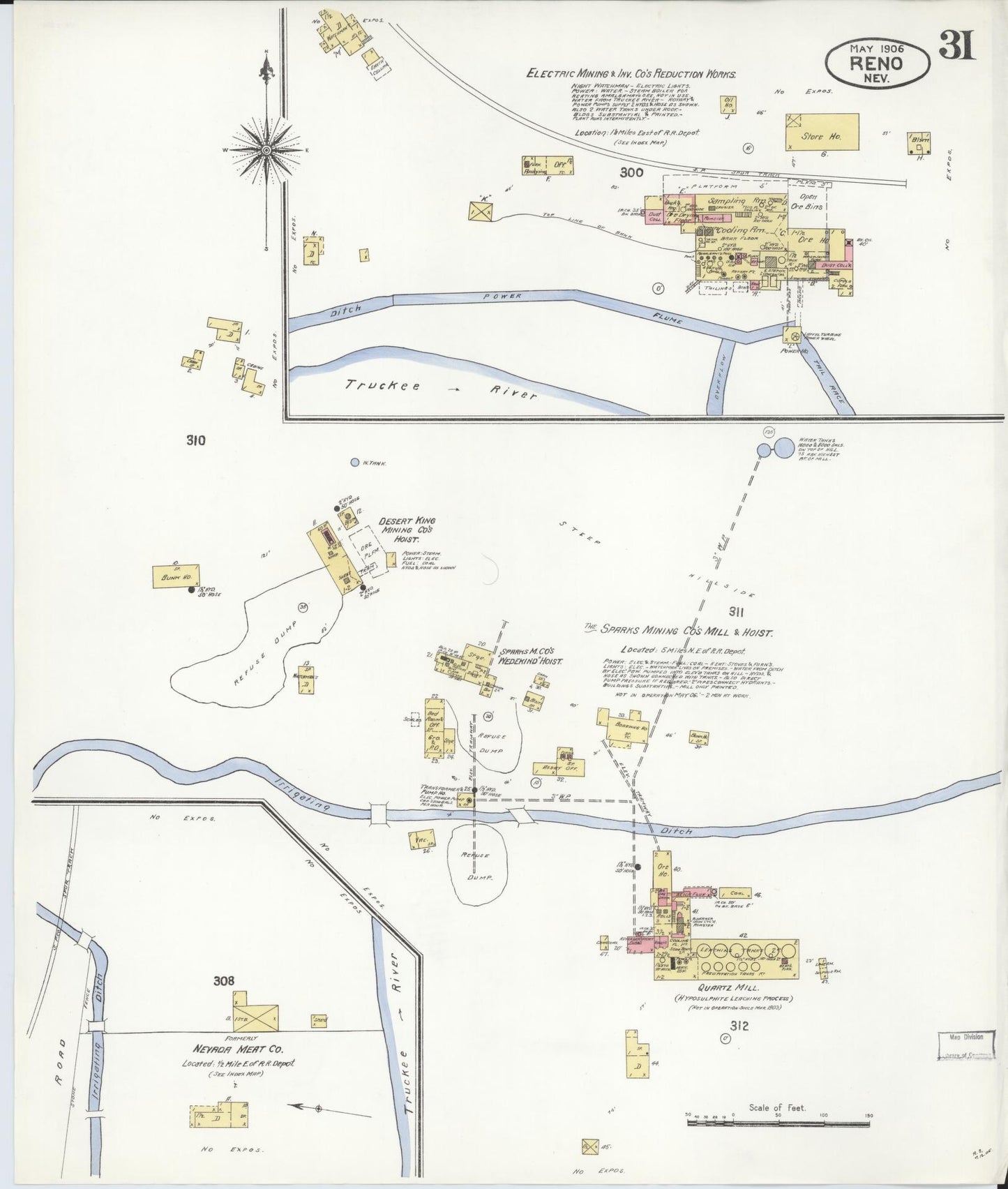 Sanborn Fire Insurance Map from Reno, Washoe County, Nevada (1906), Sheet #0031 - Historic Sanborn Fire Insurance Map Print, vintage old map wall art, antique decor, genealogy gift, Nevada Nevada map