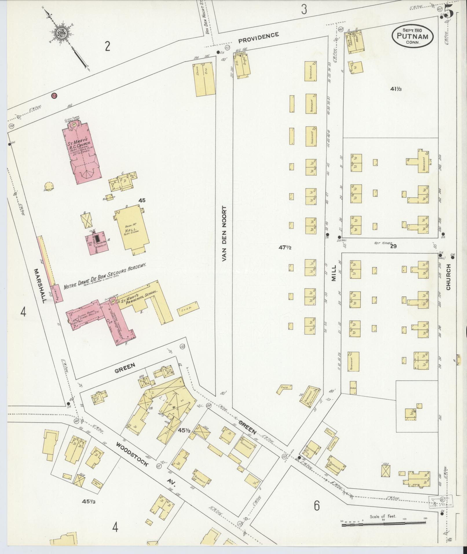 Sanborn Fire Insurance Map from Putnam, Windham County, Connecticut (1910), Sheet #0005 - Historic Sanborn Fire Insurance Map Print, vintage old map wall art, antique decor, genealogy gift, Connecticut Connecticut map