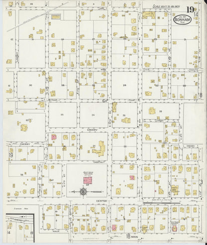 Sanborn Fire Insurance Map from Bonham, Fannin County, Texas (1917), Sheet #0019 - Historic Sanborn Fire Insurance Map Print, vintage old map wall art, antique decor, genealogy gift, Texas Texas map